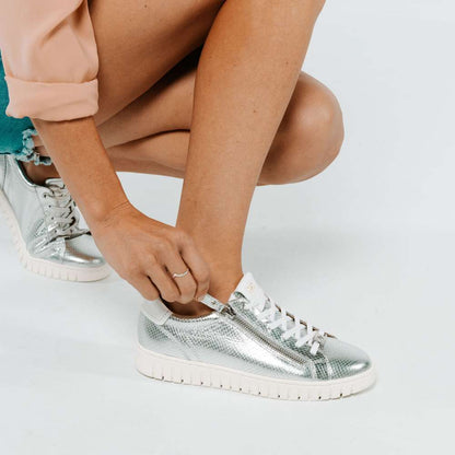 Luna Lace-Up Sneaker - Silver Snake