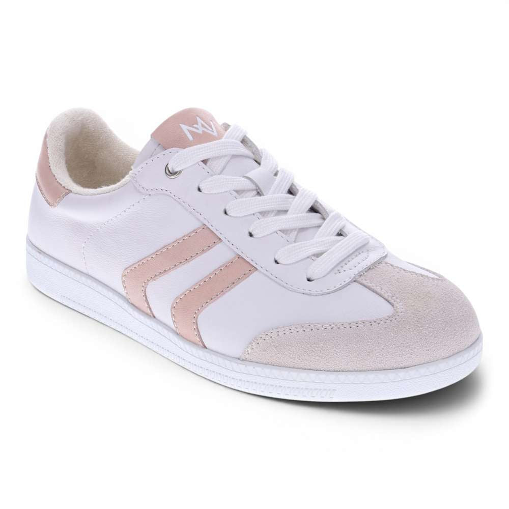 Ramona Lace-Up Casual Sneaker in White and Blush