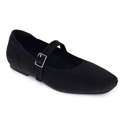 Violet Mary-Jane Flats - Black