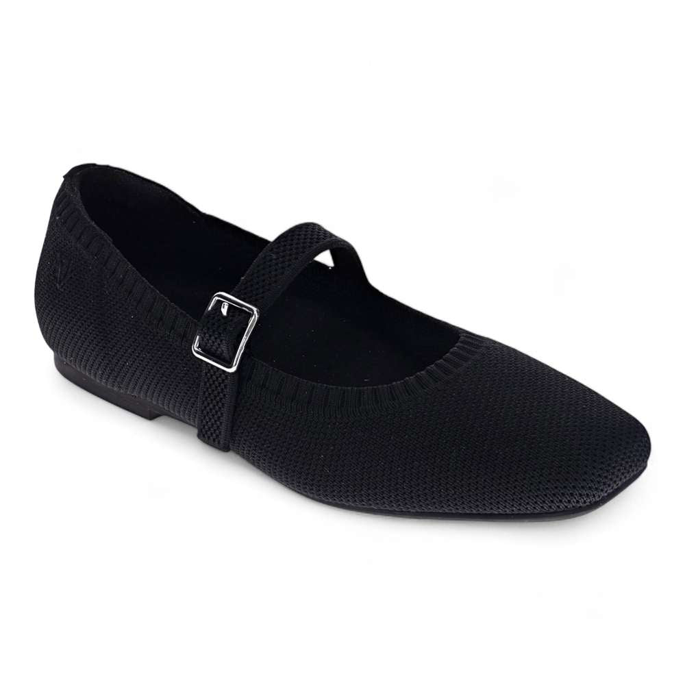 Violet Mary-Jane Flats - Black