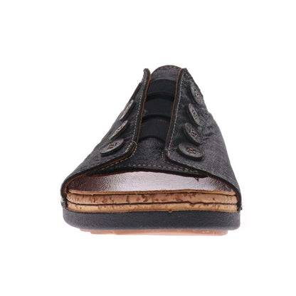 Antalya Slide Sandal - Black Linen
