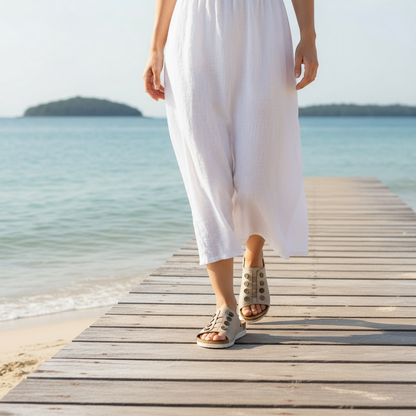 Antalya Slide Sandal - Gold Linen