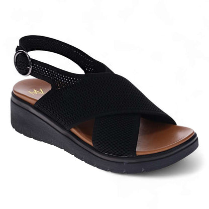Celia Wedge Sandal - Black/Black