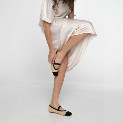 Violet Mary-Jane Flats - Natural Black